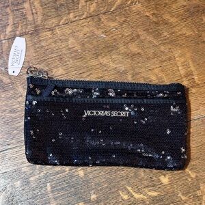Victorias Secret Clutch Sequins All Over Black Spell‎ Out Silver VS Logo Zip Top